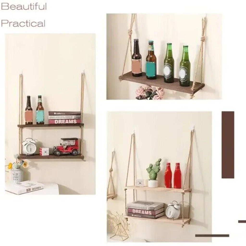 Casssa Wooden Floating Rope Shelves
