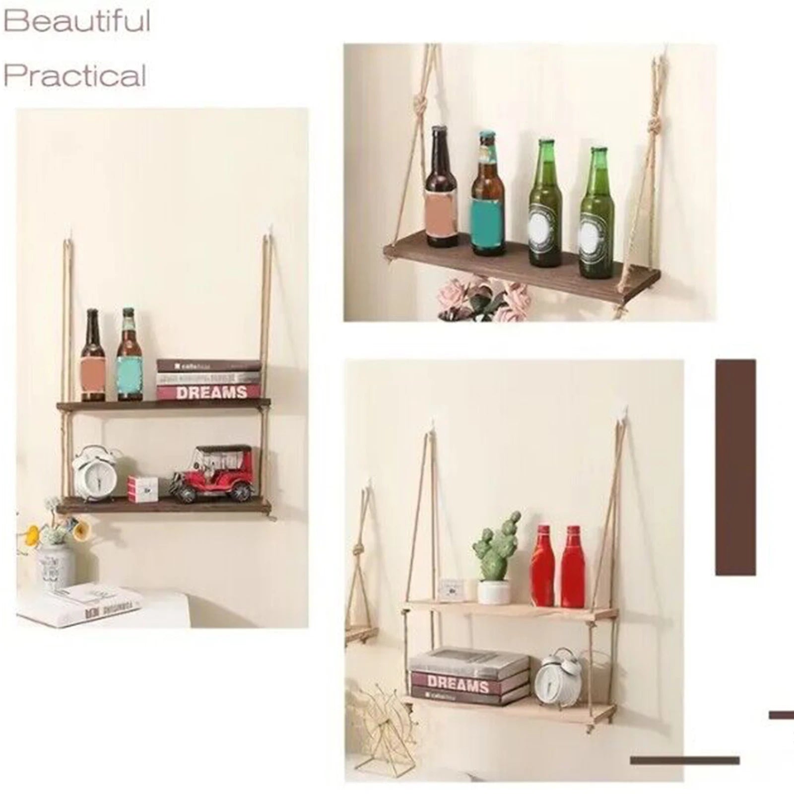 Casssa Wooden Floating Rope Shelves