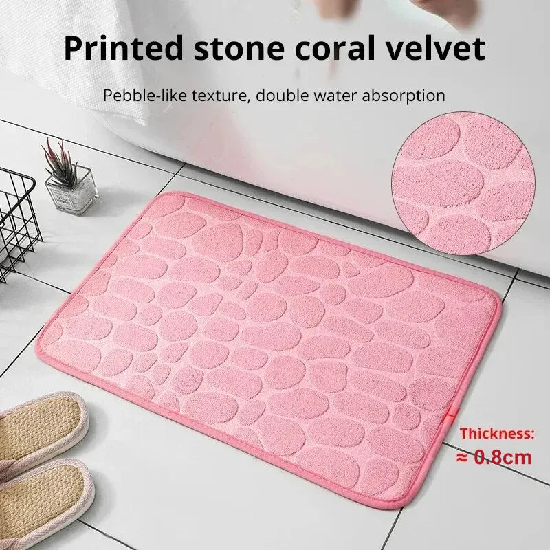Casssa Embossed Velvet Memory Foam Cobblestone Floor Mat 🛁✨