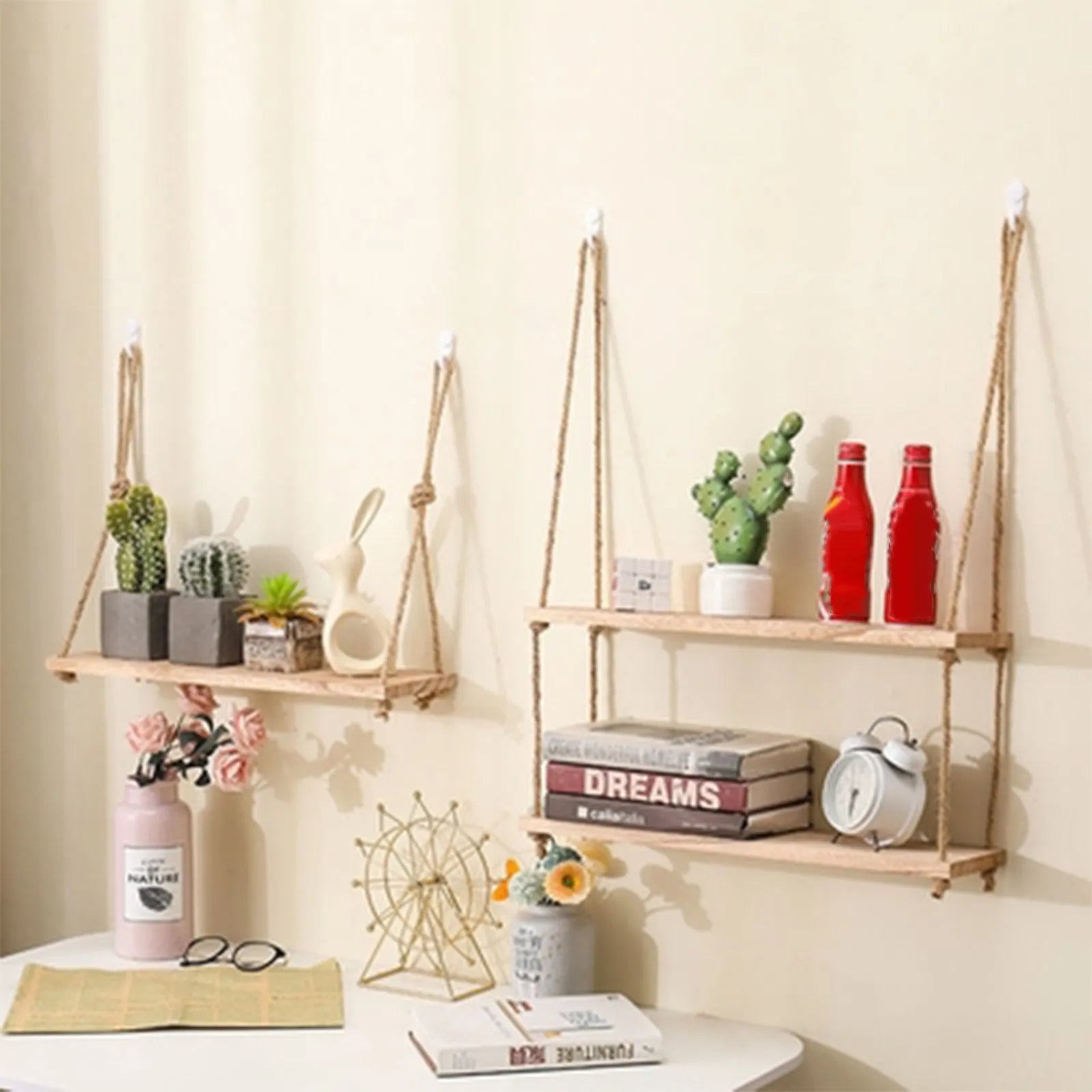 Casssa Wooden Floating Rope Shelves