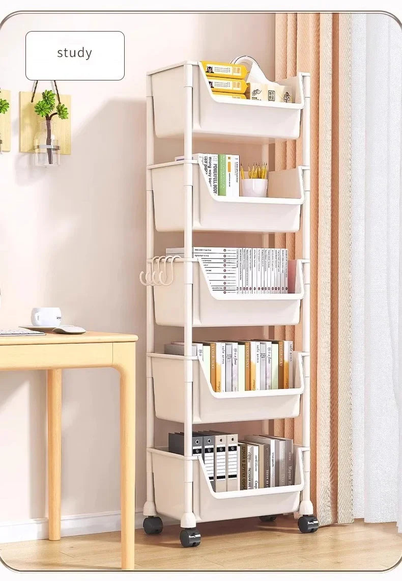 Casssa Multi-Layer Trolley Bookshelf & Storage Cabinet